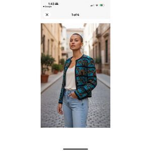 Niteline Della Roufogali Silk Beaded Jacket Teal Black Gold Size L